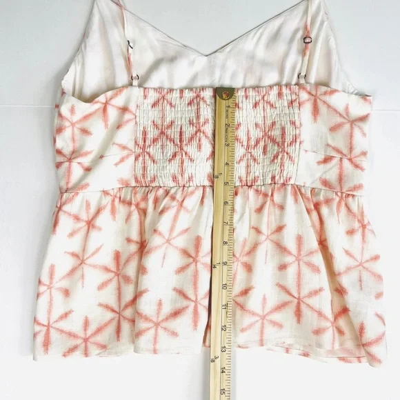 Loft Cami Tank Top Large Petite Linen Blend Cream Pink Stars Boho Baby Doll NWT - Picture 9 of 10